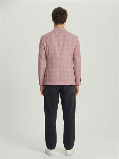 Erkek Kiremit Slim Fit Pamuklu Mono Yaka Kareli Casual Ceket