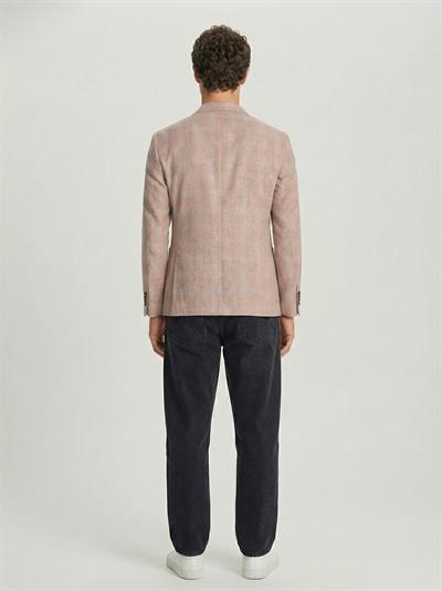 Bej Slim Fit Pamuklu Mono Yaka Kareli Casual Ceket