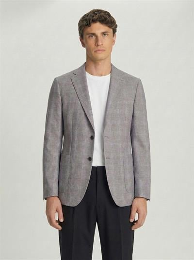 Gri Slim Fit Pamuklu Mono Yaka Kareli Casual Ceket