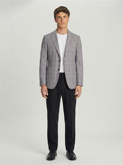 Gri Slim Fit Pamuklu Mono Yaka Kareli Casual Ceket