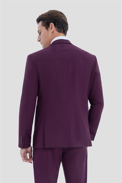 Erkek Bordo Slim Fit Mono Yaka 6 Drop Tam Astarlı Takım Elbise