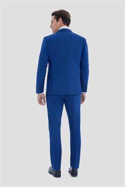 Erkek İndigo Dar Kesim Slim Fit Viskon Mono Yaka Normal Bel Tam Astarlı 6 Drop Takım Elbise