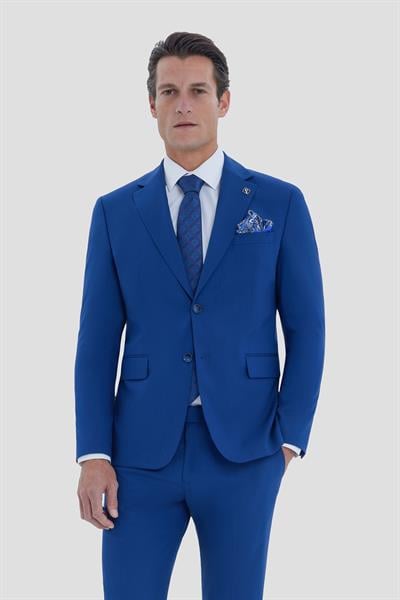 Erkek İndigo Dar Kesim Slim Fit Viskon Mono Yaka Normal Bel Tam Astarlı 6 Drop Takım Elbise