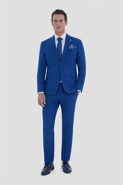 Erkek İndigo Dar Kesim Slim Fit Viskon Mono Yaka Normal Bel Tam Astarlı 6 Drop Takım Elbise