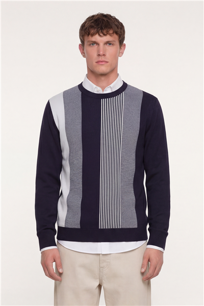 Erkek Mor Normal Kesim Regular Fit Yünlü Dokuma Bisiklet Yaka Triko Kazak 