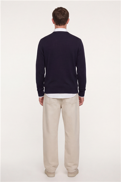 Erkek Mor Normal Kesim Regular Fit Yünlü Dokuma Bisiklet Yaka Triko Kazak 