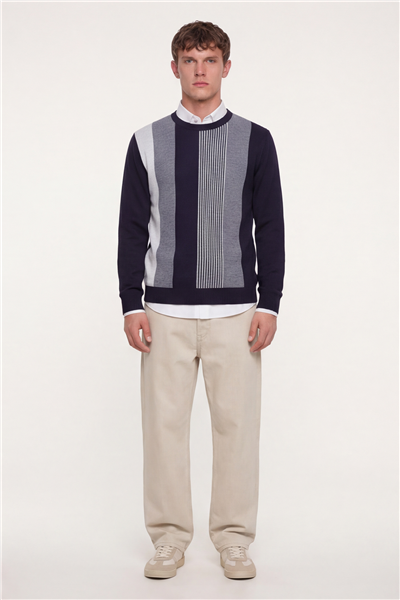 Erkek Mor Normal Kesim Regular Fit Yünlü Dokuma Bisiklet Yaka Triko Kazak 