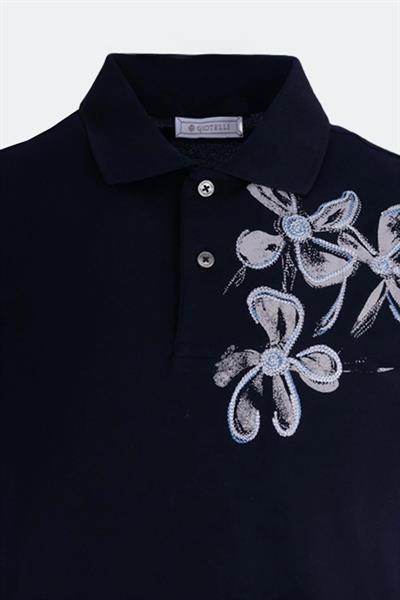 NAKIŞLI DÜĞMELİ POLO YAKA ERKEK T-SHIRT Siyah