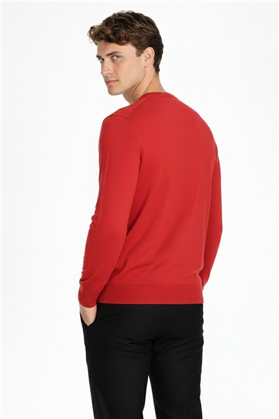 Nar Çiçeği Standart Fit Yün Karışımlı Bisiklet Yaka Düz Erkek Triko Kazak