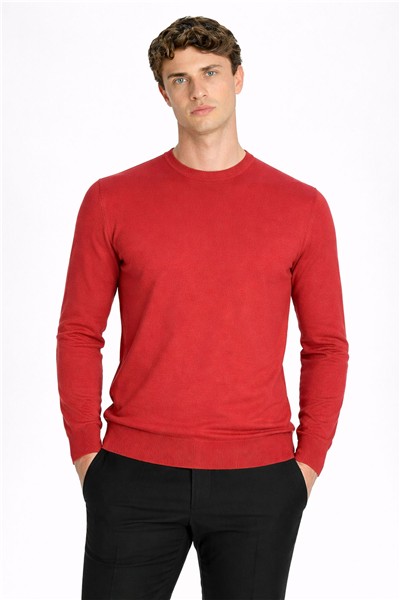 Nar Çiçeği Standart Fit Yün Karışımlı Bisiklet Yaka Düz Erkek Triko Kazak