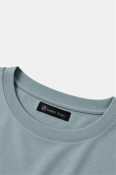 Okaliptus Yeşili %100 Pamuk Regular Fit Bisiklet Yaka Basic T-shirt