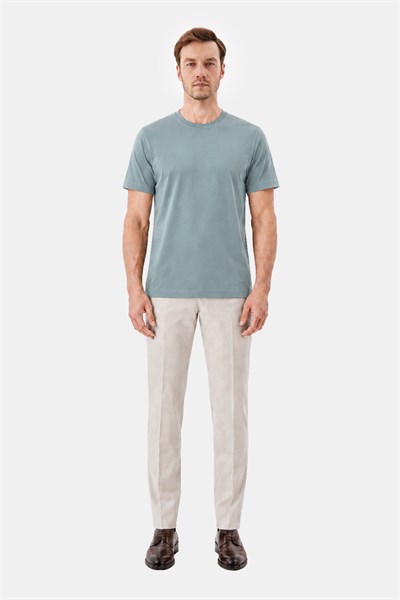 Okaliptus Yeşili %100 Pamuk Regular Fit Bisiklet Yaka Basic T-shirt