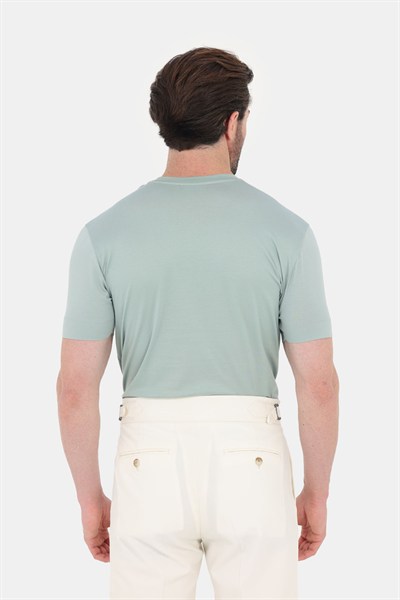 Okaliptus Yeşili %100 Pamuk Regular Fit Bisiklet Yaka Basic T-shirt