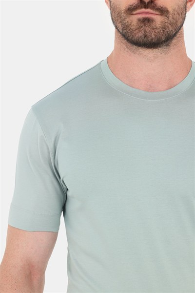 Okaliptus Yeşili %100 Pamuk Regular Fit Bisiklet Yaka Basic T-shirt
