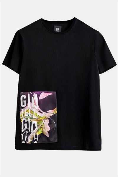 Oversize Baskılı  Bisiklet Yaka Erkek T-Shirt Siyah