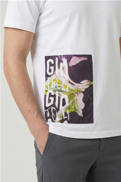 Giotelli Beyaz Oversize Fit %100 Pamuk Baskılı Bisiklet Yaka Erkek Tişört