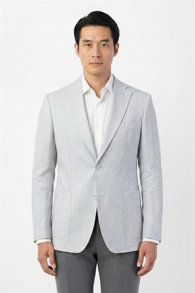 Erkek Gri Pamuk Karışımlı Mono Yaka Slim Fit Ekose Blazer Ceket 6 Drop