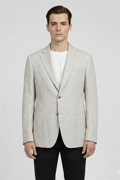 Erkek Pudra Pamuk Karışımlı Mono Yaka Slim Fit Ekose Blazer Ceket 6 Drop