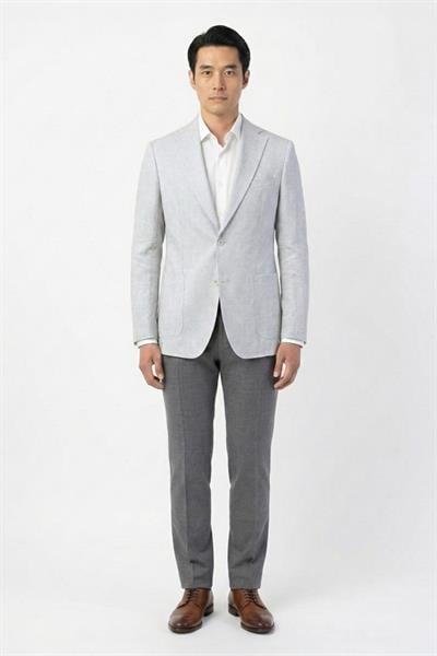 Erkek Gri Pamuk Karışımlı Mono Yaka Slim Fit Ekose Blazer Ceket 6 Drop
