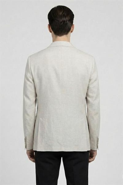 Erkek Pudra Pamuk Karışımlı Mono Yaka Slim Fit Ekose Blazer Ceket 6 Drop