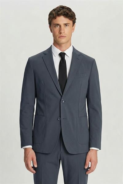 Erkek Antrasit Regular Fit Mono Yaka 6 Drop Pamuk Karışımlı Astarsız Takım Elbise