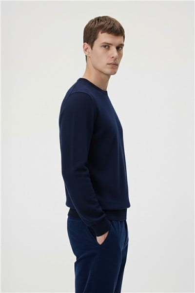 Standart Fit Pasifik Yün Karışımlı Bisiklet Yaka Düz Desen Uzun Kol Triko Kazak