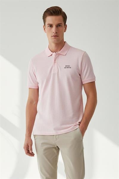 Giotelli Erkek Pembe Dar Kesim Slim Fit %100 Pamuk Düğmeli Polo Yaka Tişört