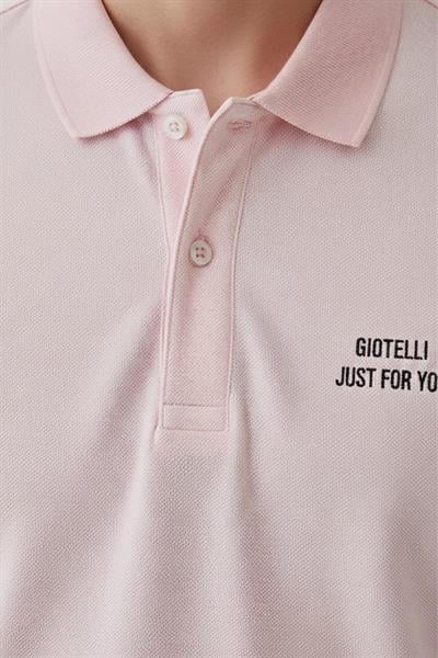 Giotelli Erkek Pembe Dar Kesim Slim Fit %100 Pamuk Düğmeli Polo Yaka Tişört