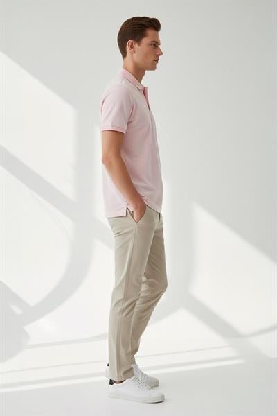 Giotelli Erkek Pembe Dar Kesim Slim Fit %100 Pamuk Düğmeli Polo Yaka Tişört