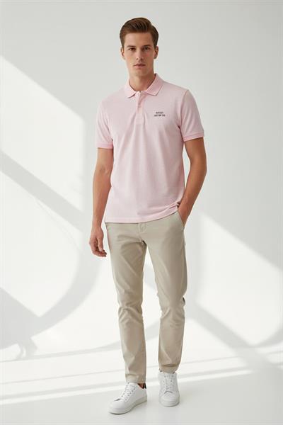 Giotelli Erkek Pembe Dar Kesim Slim Fit %100 Pamuk Düğmeli Polo Yaka Tişört