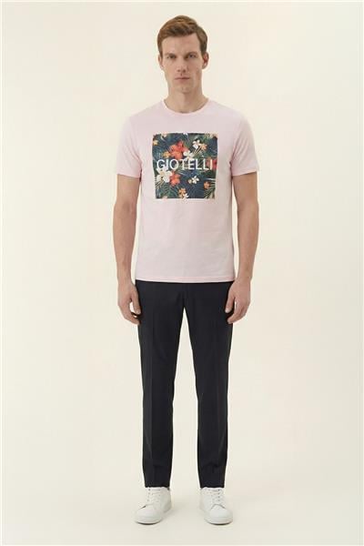 Giotelli Pembe Slim Fit Pamuk Karışımlı Bisiklet Yaka Erkek Tişört