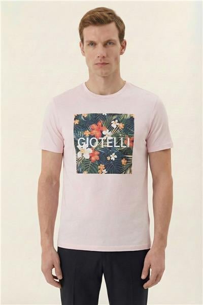 Giotelli Pembe Slim Fit Pamuk Karışımlı Bisiklet Yaka Erkek Tişört