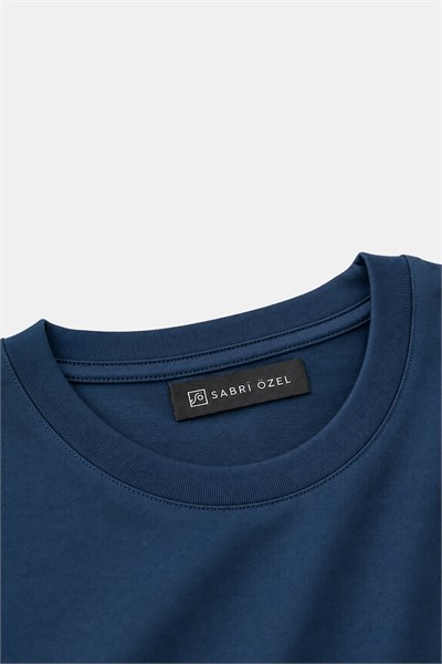 Petrol Mavisi %100 Pamuk Regular Fit Bisiklet Yaka Basic T-shirt
