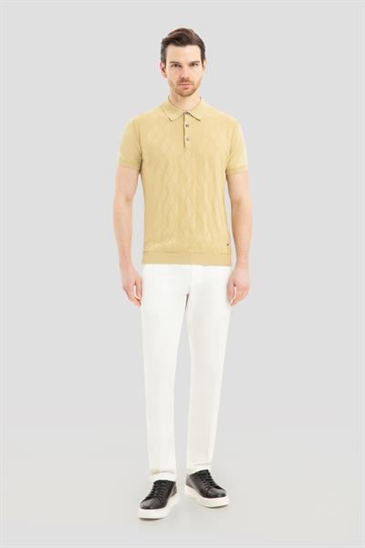 Erkek Camel Slim Fit %100 Pamuk Desenli Triko Polo Yaka Tişört