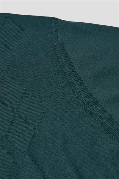 Erkek Yeşil Slim Fit %100 Pamuk Desenli Triko Polo Yaka Tişört