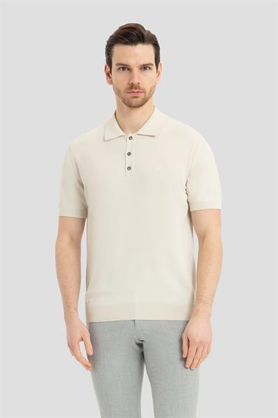 Erkek Bej Normal Kesim Regular Fit Viskon Dokuma Düğmeli Polo Yaka Tişört