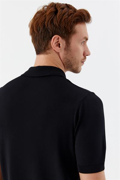 Erkek Siyah Regular Fit Triko Polo Yaka Tişört