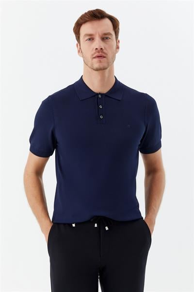 Erkek Lacivert Regular Fit Triko Polo Yaka T-Shirt – Kısa Kollu