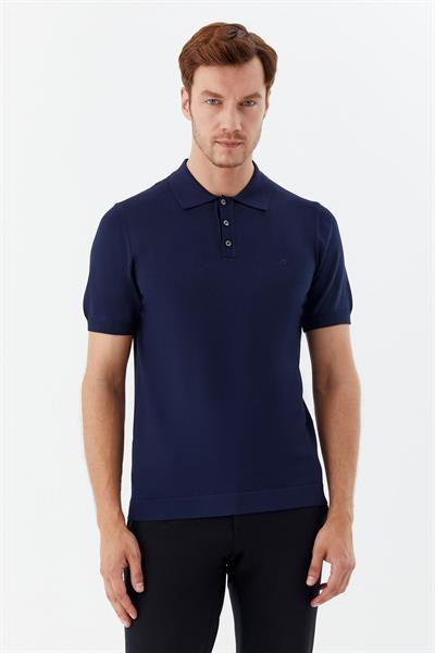 Erkek Lacivert Regular Fit Triko Polo Yaka T-Shirt – Kısa Kollu