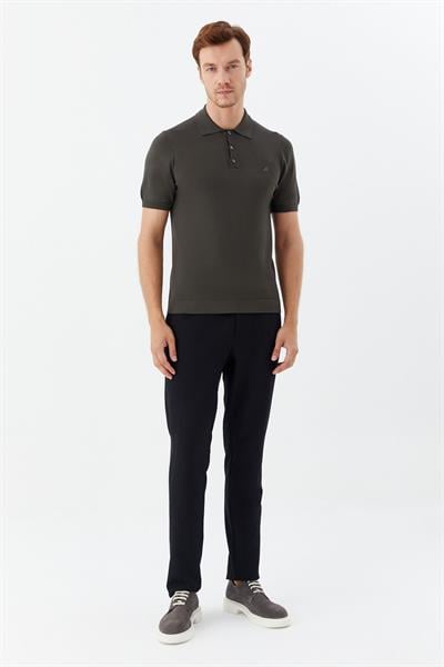 Koyu Yeşil Regular Fit Triko Polo Yaka Erkek T-Shirt
