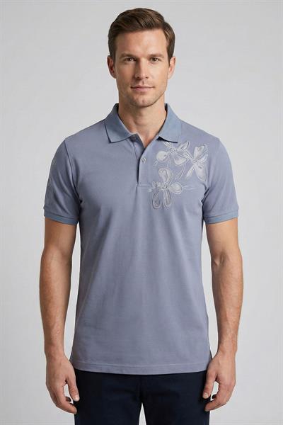 Giotelli Gri Slim Fit Pamuk Karışımlı Polo Yaka Erkek Tişört