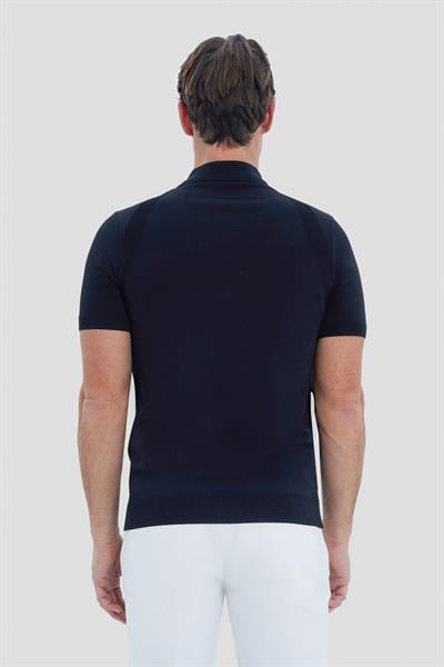 Siyah Regular Fit Dokulu Triko Polo Yaka Tişört