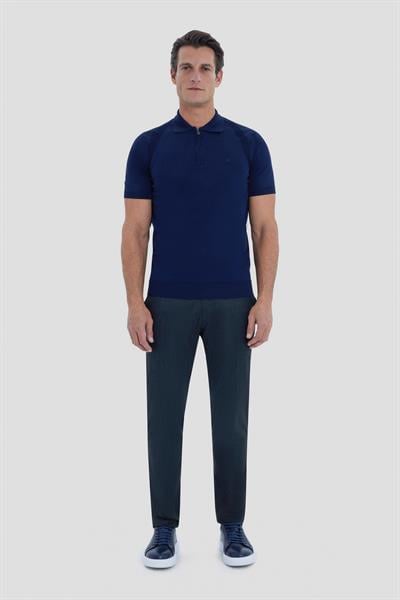 Lacivert Regular Fit Dokulu Triko Polo Yaka Tişört