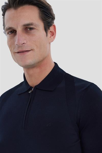 Siyah Regular Fit Dokulu Triko Polo Yaka Tişört