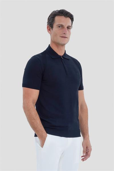Siyah Regular Fit Dokulu Triko Polo Yaka Tişört