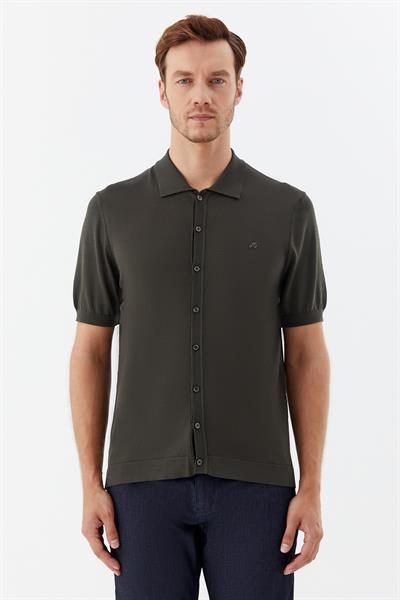 Haki Regular Fit Triko Polo Yaka Erkek Gömlek