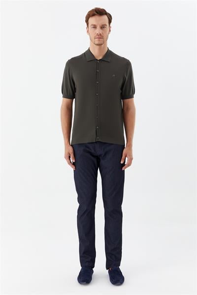 Haki Regular Fit Triko Polo Yaka Erkek Gömlek