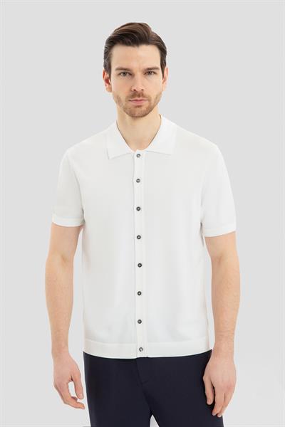Erkek Ekru Normal Kesim Regular Fit Viskon Dokuma Triko Polo Yaka Tişört