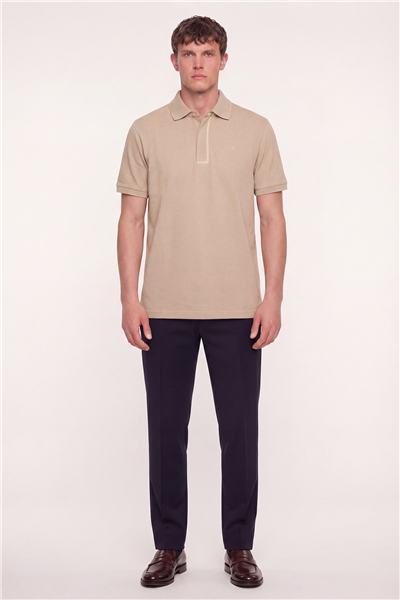 Erkek Kum Dar Kesim Slim Fit %100 Pamuk Pike Polo Yaka T-Shirt