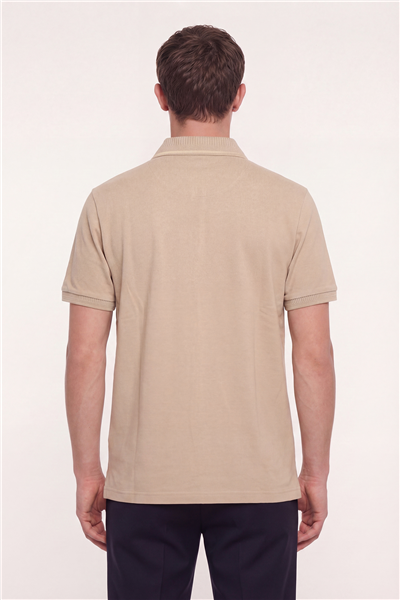 Erkek Kum Dar Kesim Slim Fit %100 Pamuk Pike Polo Yaka T-Shirt